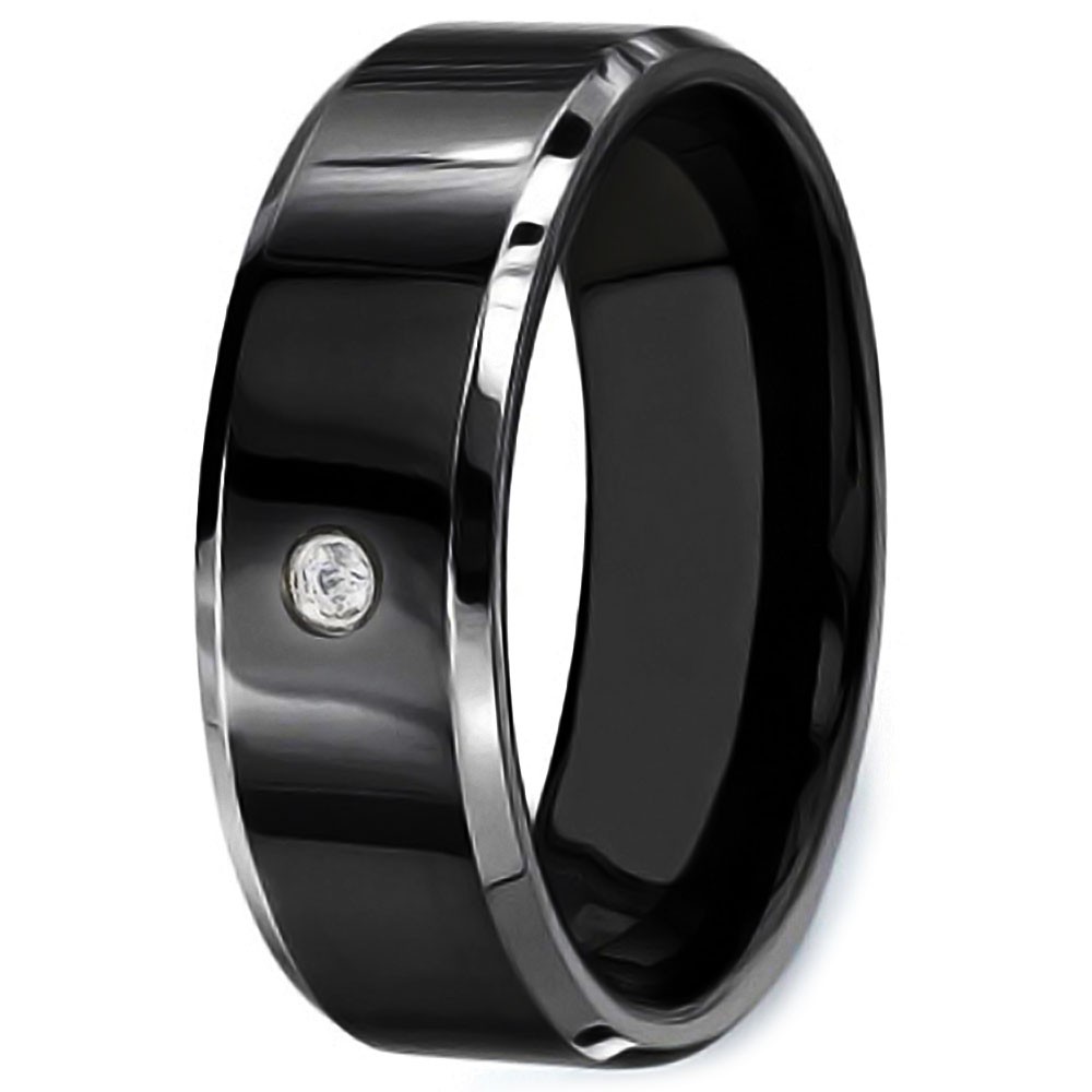 IP Black Men's Personalized Tungsten Cubic Zirconia Inlay Ring