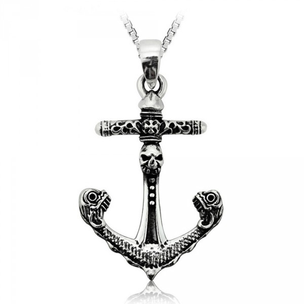Pendentif ancre marine argent tete de mort