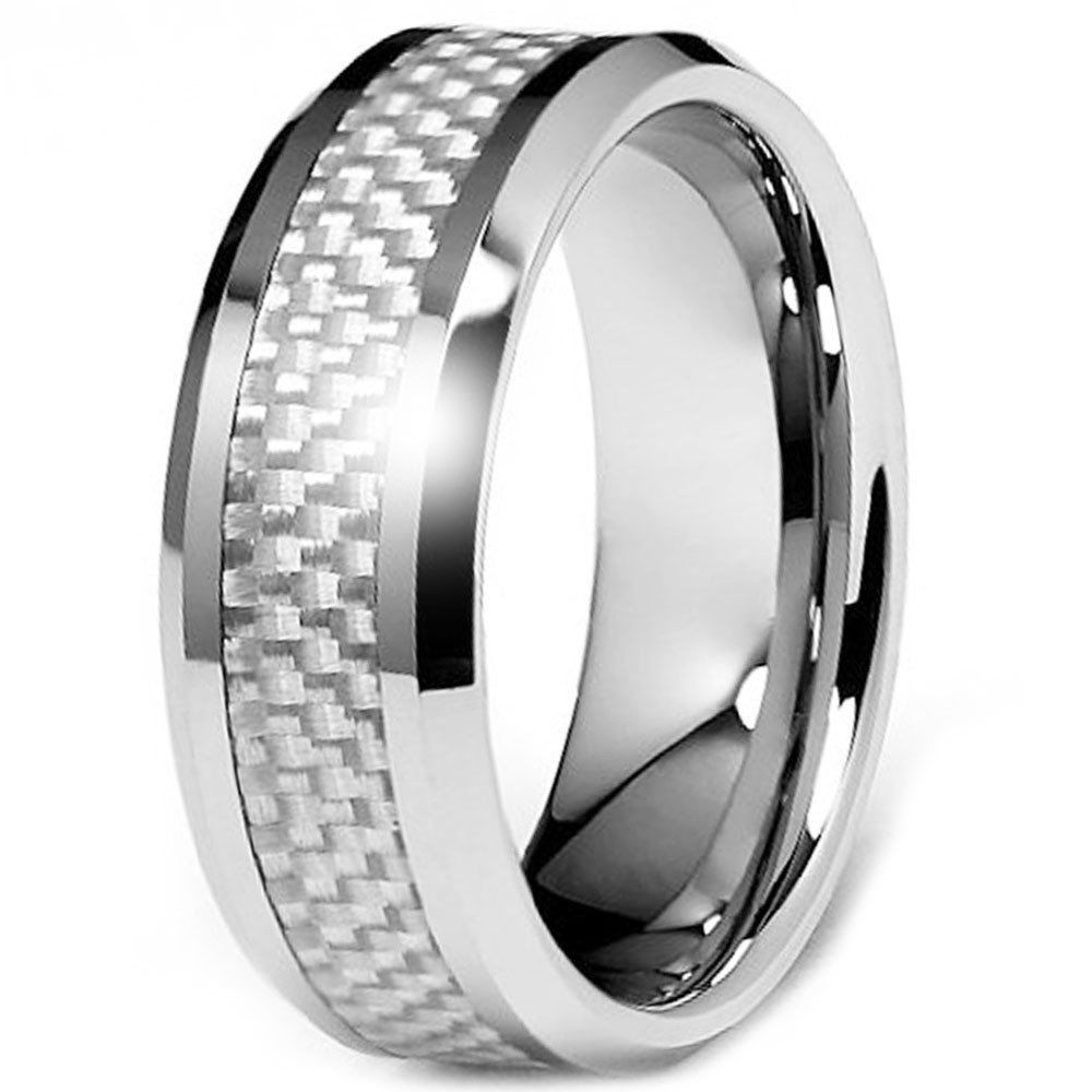 Men's Tungsten Personalized Ring with White Carbon Fiber ...