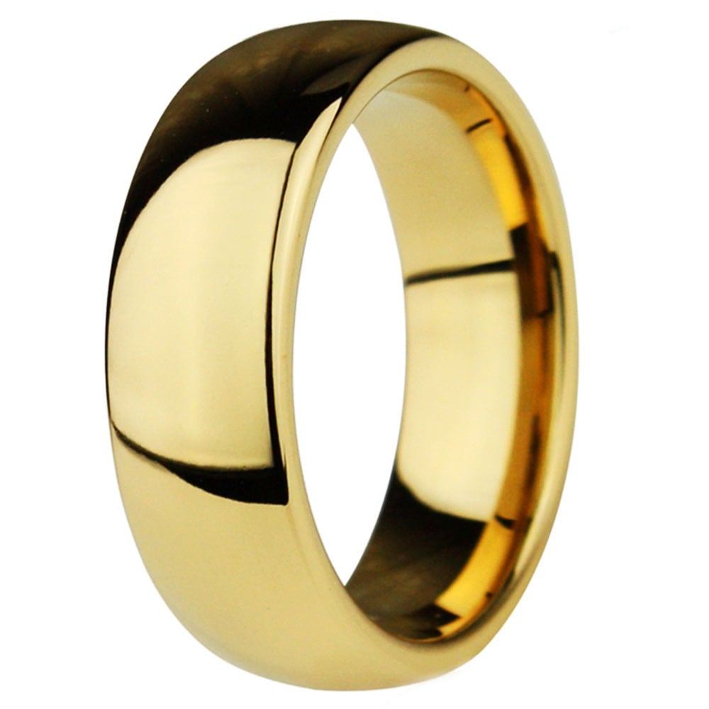 Men S Gold Plated Dome Tungsten Personalised Wedding Band Ring 
