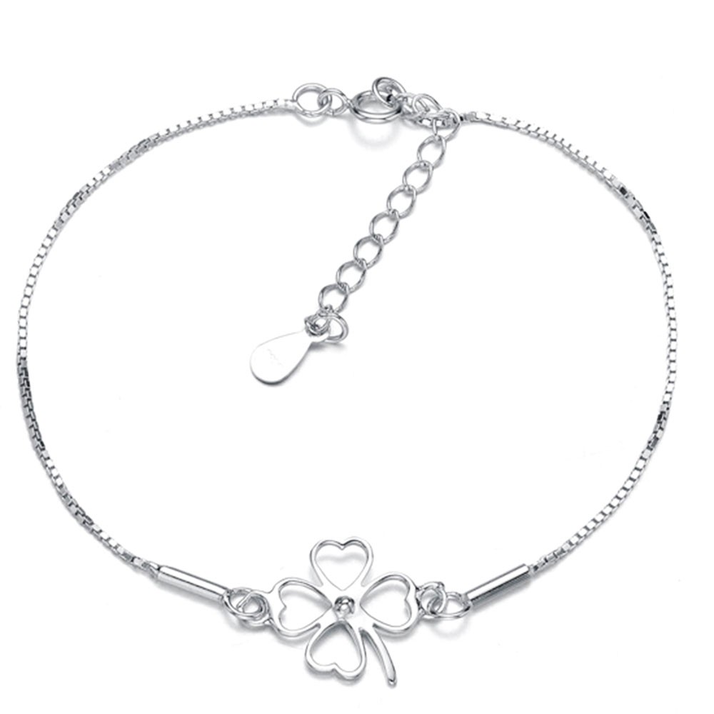 Bracelet trefle a 4 feuilles en argent rhodie - BijouxStore - webid:801