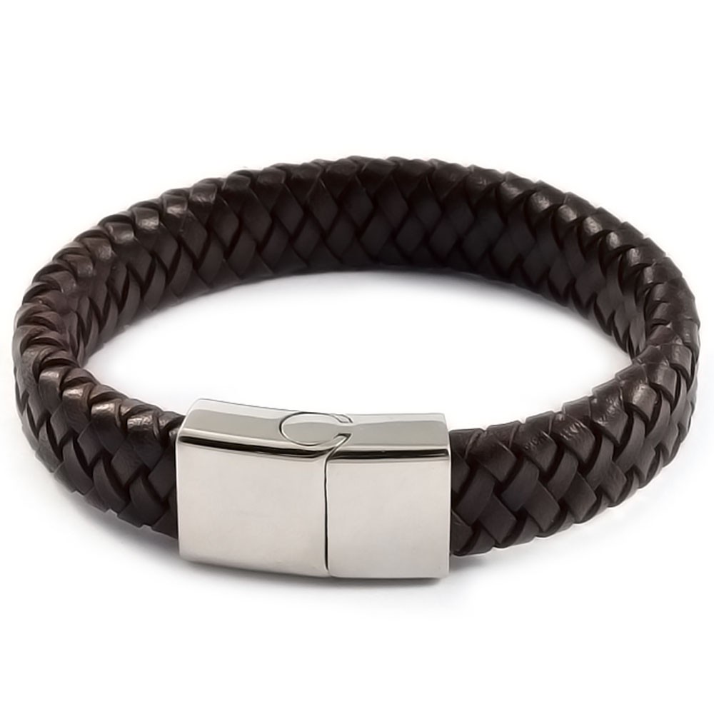 Men's Leather Bracelet With Stainless Steel Clasp
