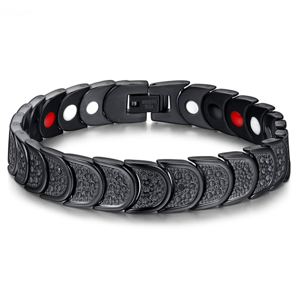 Bracelet homme acier noir aimante finition mat martele BijouxStore