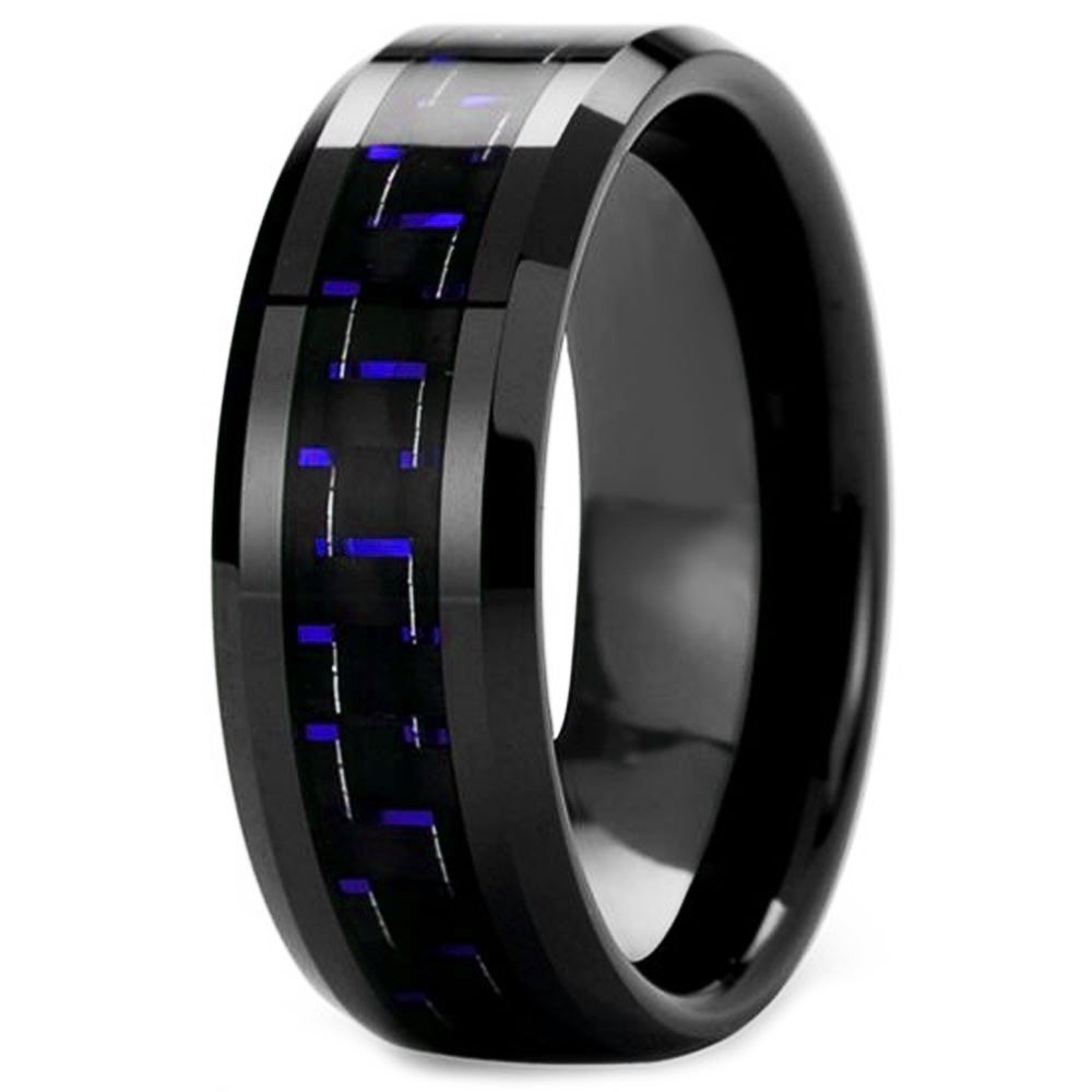 Men�s Personalised Black Tungsten Carbon Fiber Inlay