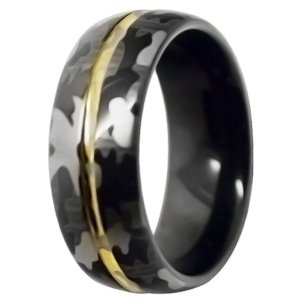 Men's Camouflage Tungsten Band Ring with Gold Plated Center Groove BijouxStore webid1473