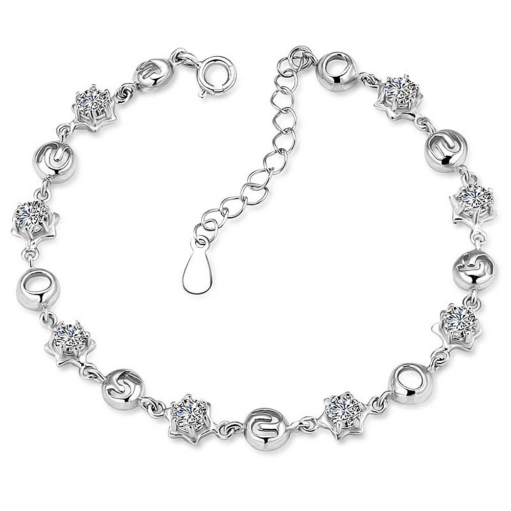 Women's Rhodium Plated Sterling Silver 925 Cubic Zirconia Bracelet