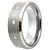 Men's 2Tone Brushed And Gold Plated Grooves 3 Cubic Zirconia Inlay Ring