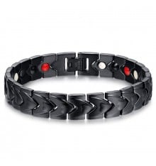 Bracelet homme acier noir mat coeur magnetique aimante
