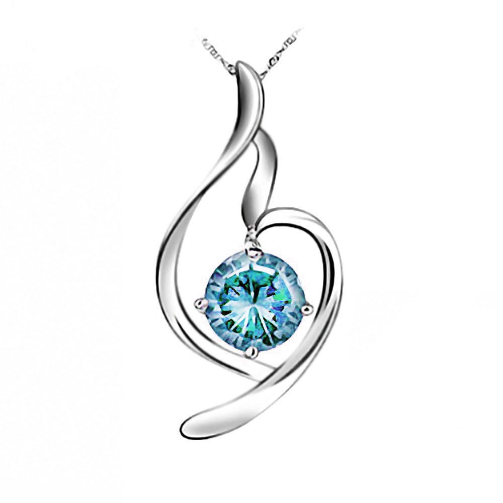 Silver zircon pendant with link chain Clearance