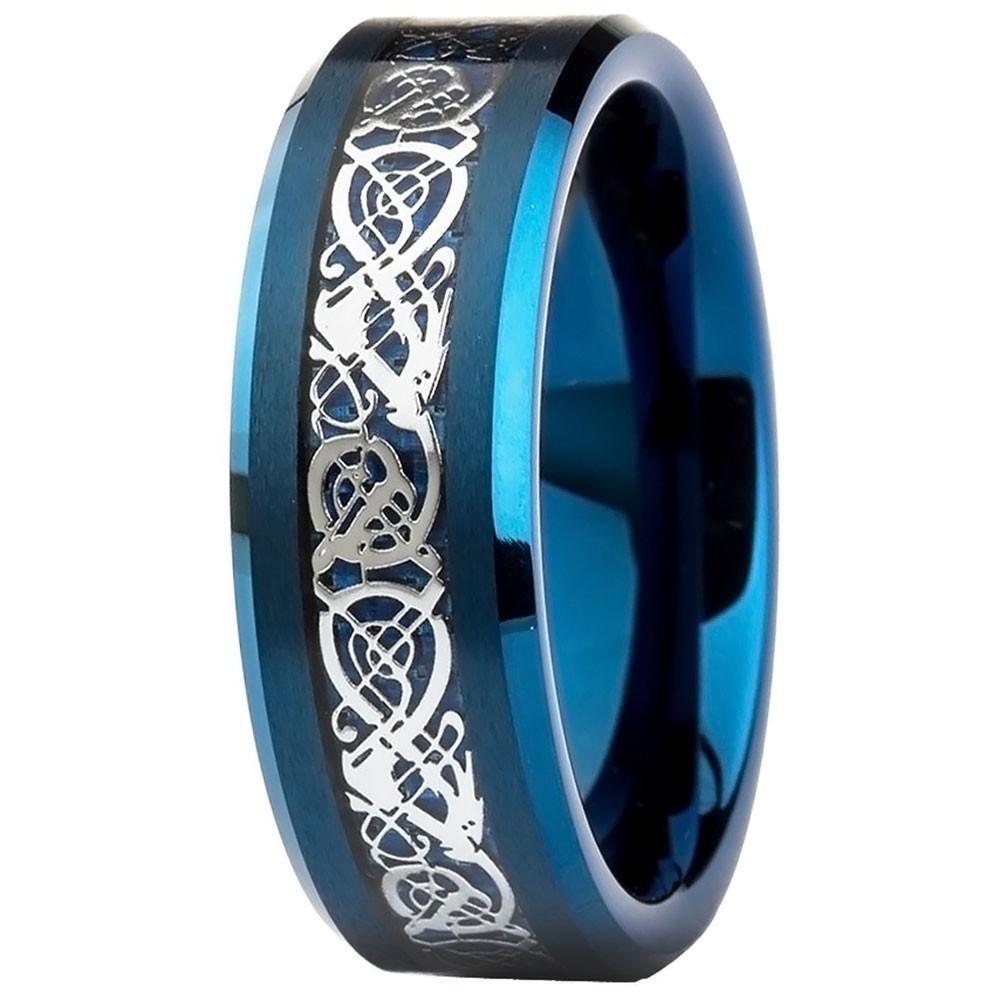 Men's Personalised Bleu Plated Tungsten Carbide Celtic