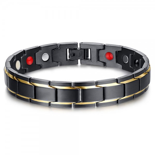 Bracelet homme 2 tons acier noir brosse aimante