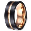 Bague homme tungstene brosse rainure noir plaque or