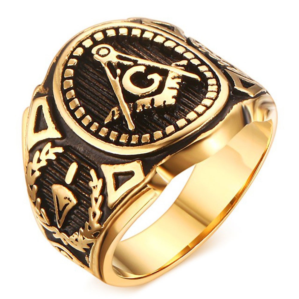 Men s Gold Plated Stainless Steel Freemasonry Ring BijouxStore