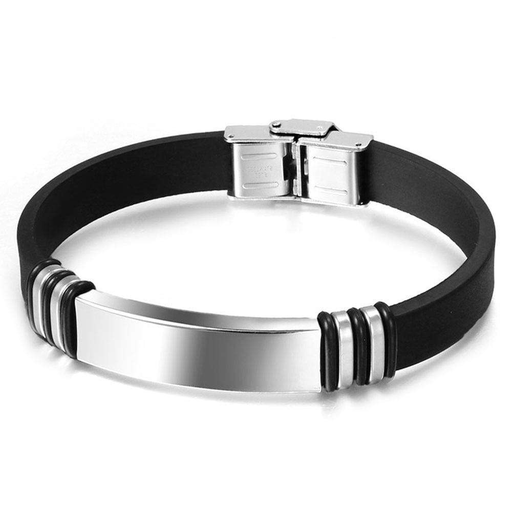 vješt makadam povezan  Men's Black Rubber Stainless Steel Custom ID Bracelet - BijouxStore -  webid:651