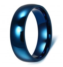 Men's Blue Dome Tungsten Custom Engraved Band Ring