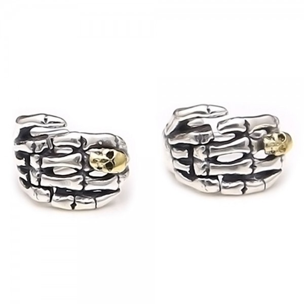 Boucles d'oeilles argent homme tete de mort main de squelette