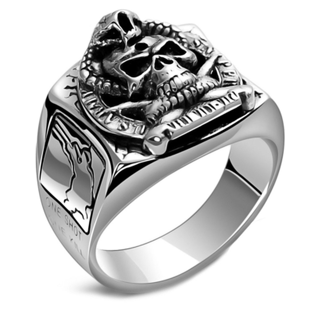Men's Sterling Silver Us Army Skull Signet Ring - BijouxStore - webid:439