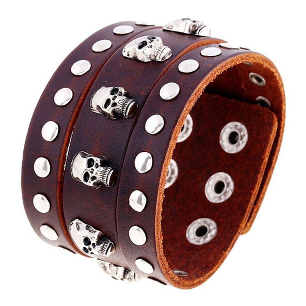 Men's Stainless Steel Skull Leather Bracelet BijouxStore webid1387