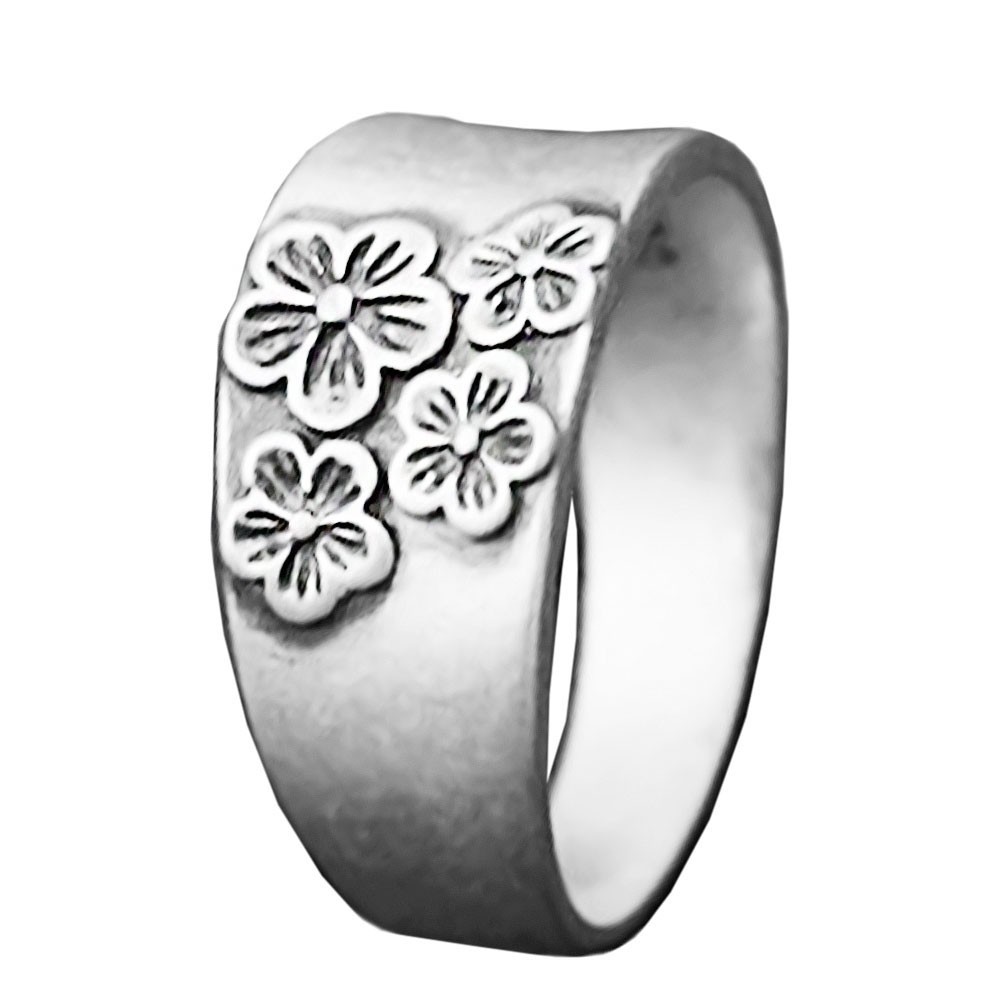 Bague En Argent Sterling Motif Fleur - Taille 58 - Poids Environ 6 Grammes - Occasion Bon état