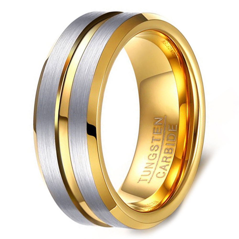 Men s 2  tone  Gold Plated Brushed Tungsten Band  ring  