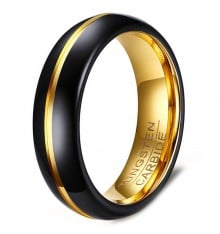 Black Golden Tungsten Carbide Grooved Wedding Band Ring