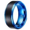 Bague tungstene homme finition brosse noir bleu
