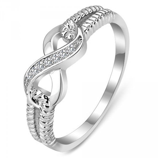 Rhodium Plated Sterling Silver Cubic Zirconia Inlay Infinity Ring