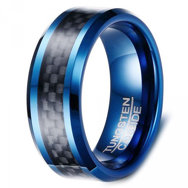 Men's Bleu Tungsten Carbon FIber Inlay Band Ring