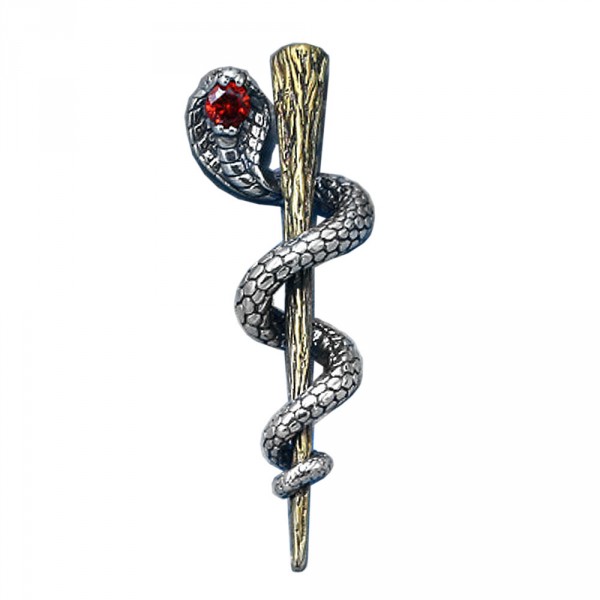 Pendentif argent homme baton Asclepiol zirconium