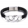 Men's Braided Leather Stainless Steel Manacle Clasp Bracelet