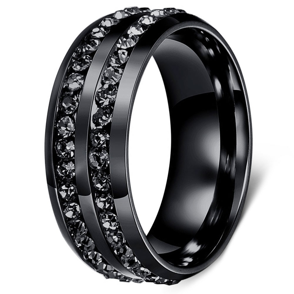 Men's Black Brushed Stainless Steel Ring Black Cubic Zirconia Inlay Stainless Steel Men's Rings
