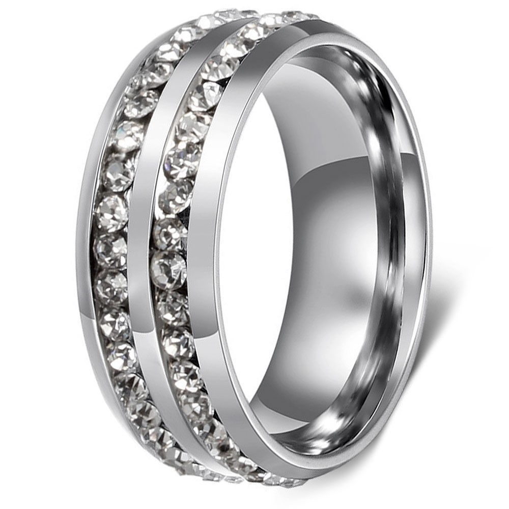 Men's Stainless Steel Band Ring With Cubic Zirconia Inlay - BijouxStore Stainless Steel Men's Rings