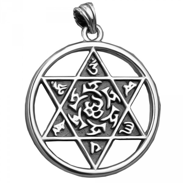 Men's Sterling Silver Star of David Round Pendant