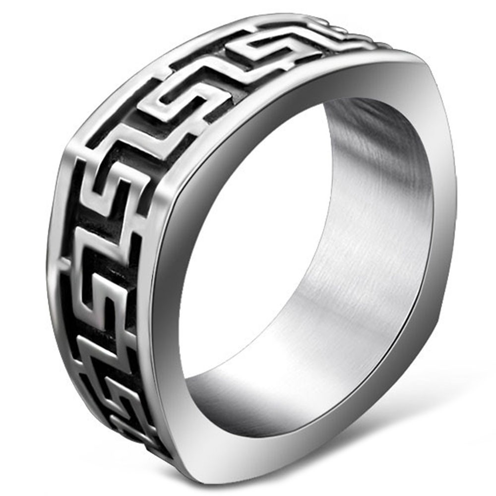 Men's Stainless Steel Band Ring With Greek Key BijouxStore webid1240