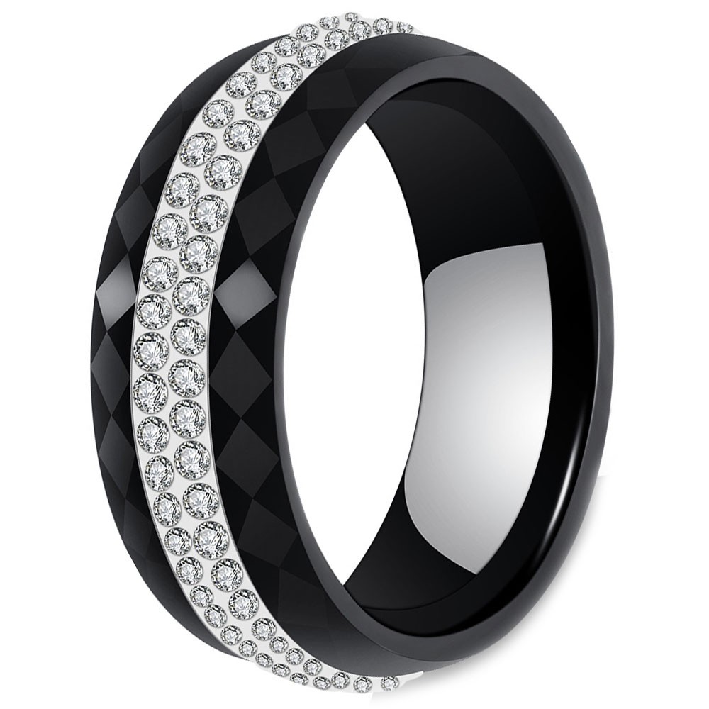 Women's Multifaceted Black Ceramic With Cubic Zirconia Inlay Center