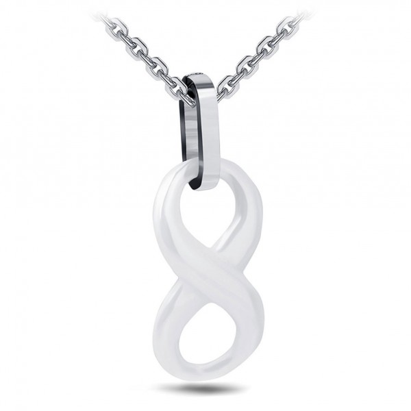 Pendentif collier ceramique blanche infini chaine acier