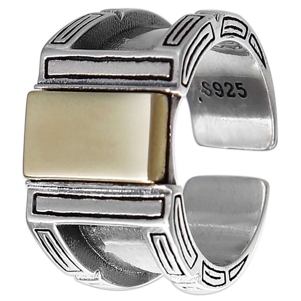 Men's Sterling Silver Copper Inlay Greek Key Ring BijouxStore