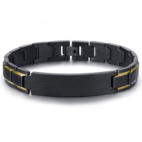Bracelet homme gourmette acier brosse plaque noir a graver ...