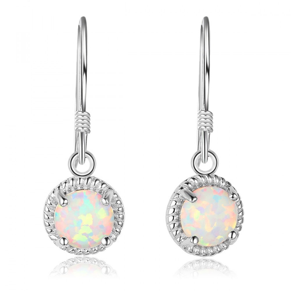 Rhodium Plated Sterling Silver Opal Inlay Earrings BijouxStore