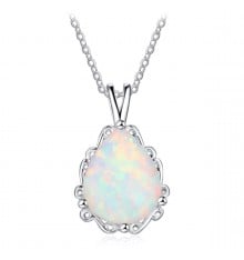 Rhodium Plated Sterling Silver Water Drop Opale Pendant Necklace