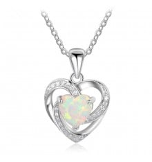 Rhodium Platted Sterling Silver Opal Zirconia Inpay Pendant Necklace