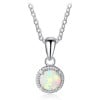 Rhodium Plated Sterling Silver Opal Zirconia Pendant Necklace