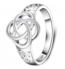 Rhodium Plated Sterling Silver Celtic Knot Clover 4 Leaf Ring