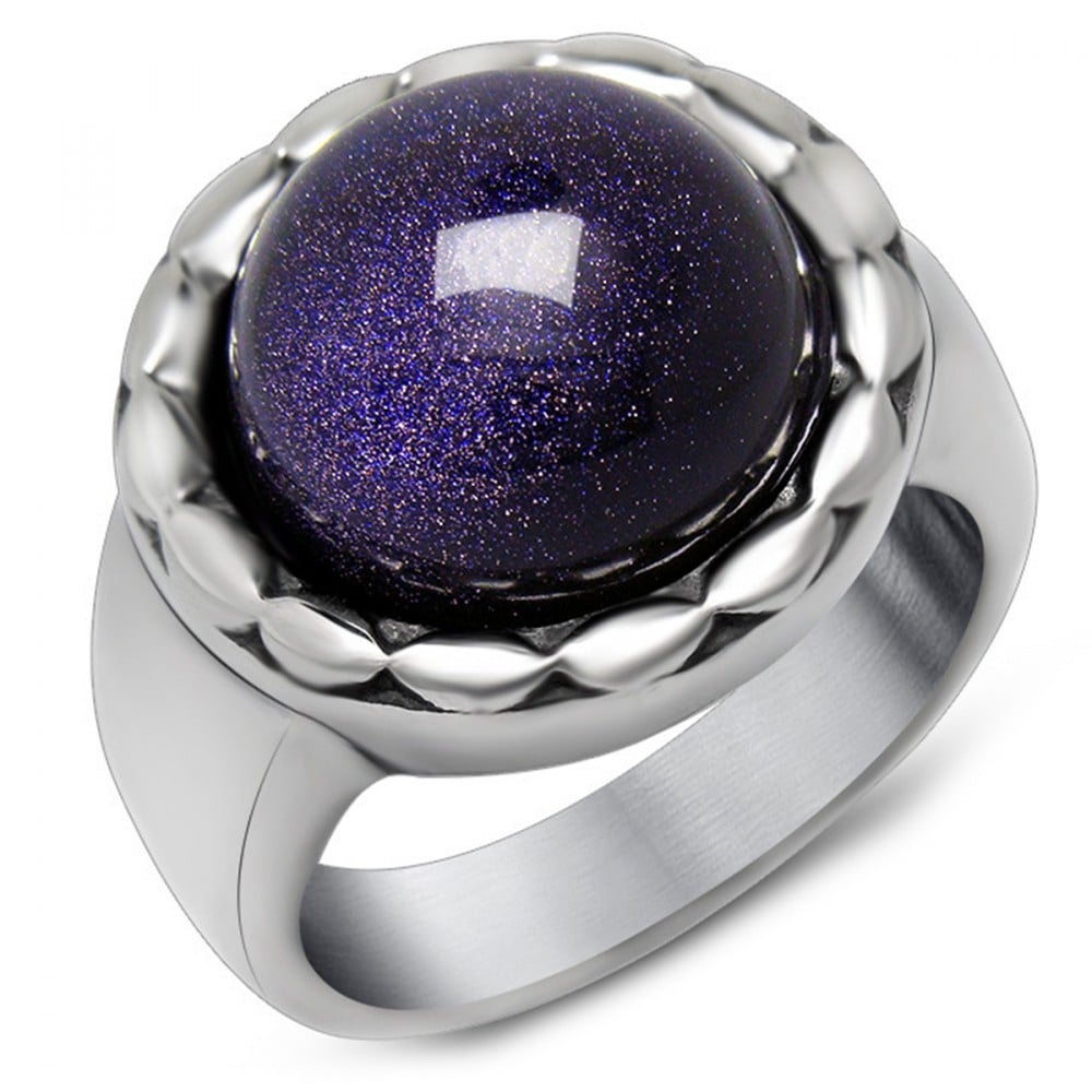 Men's Polished Stainless Steel Signet Ring with Blue Stone ...