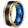 Bague homme tungstene fibre de carbone plaque or a graver