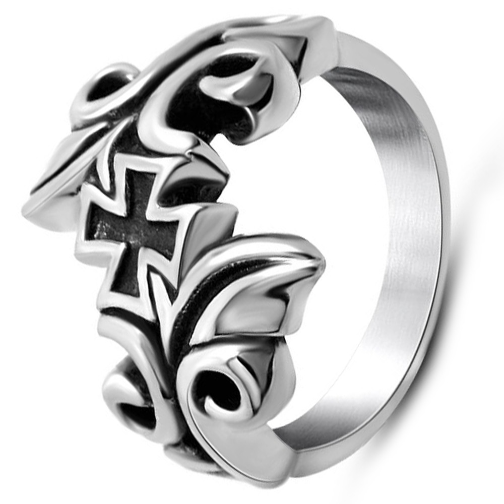 Men's Polished Stainless Steel Cross Ring BijouxStore webid1214
