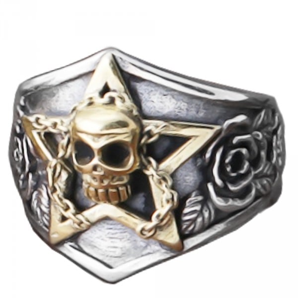 Men's Sterling Silver Skull Pentacle Open Signet Ring