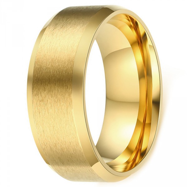 Bague anneau homme plaque or en acier mat brosse