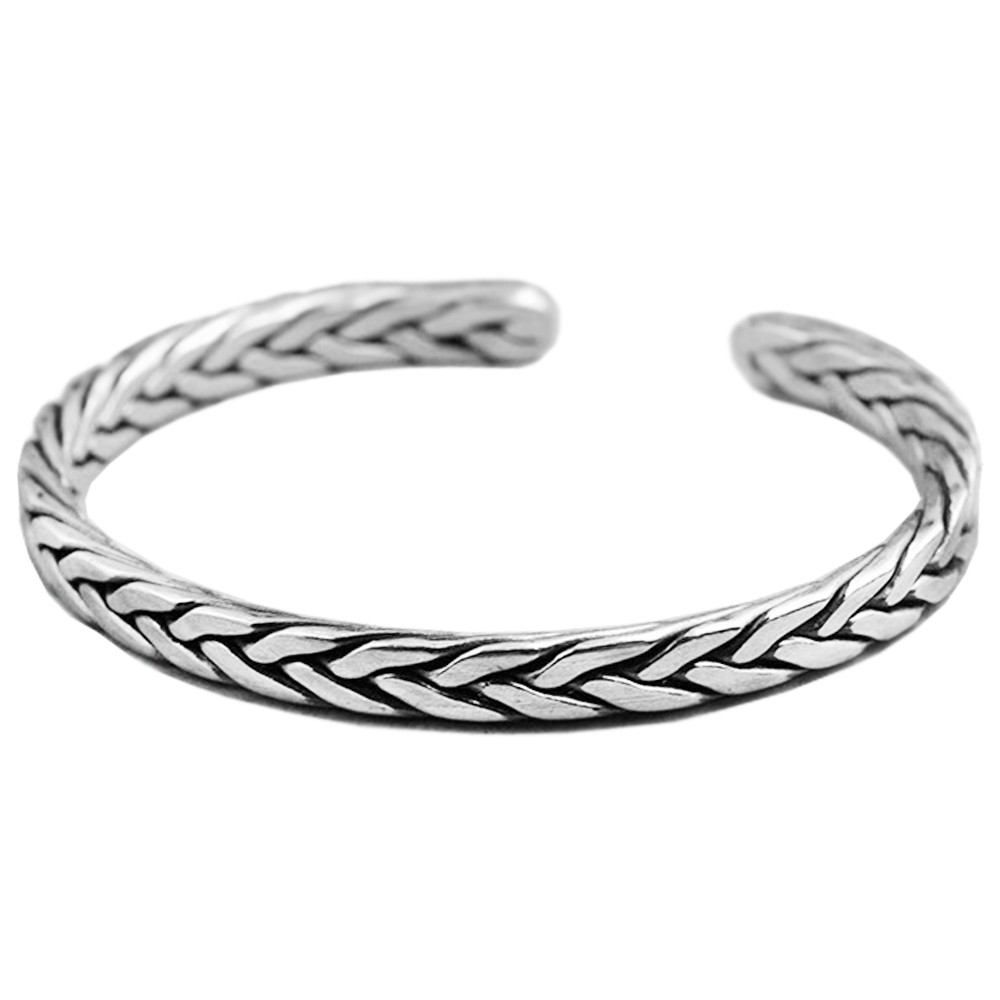 Women's Braided Sterling Silver Open Cuff Bracelet BijouxStore