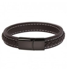 Men's Bicolor Braided Leather Stainless Steel Bracelet